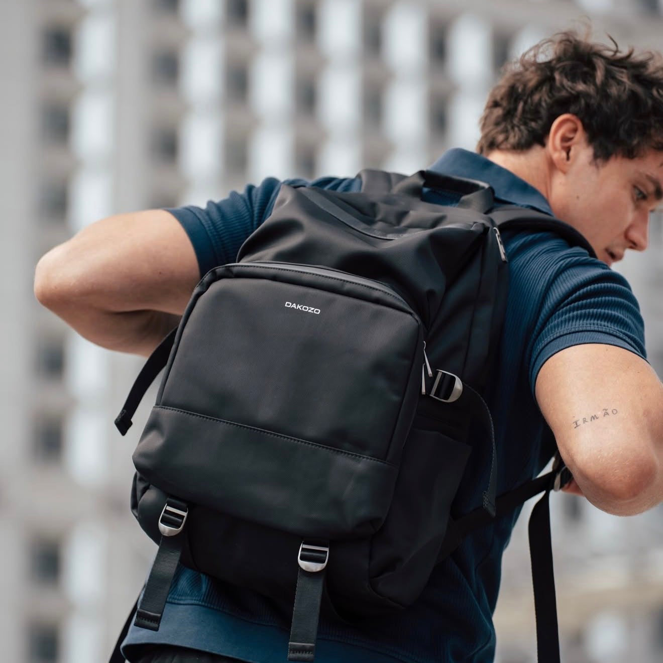 Backpack - M8 Series - Nylon and Genuine Leather - Black